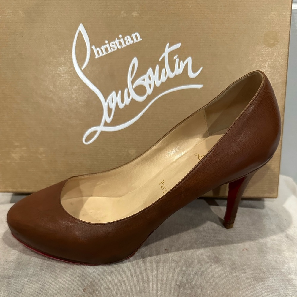 Christian Louboutin Brown Leather Classic Pumps with Red Soles